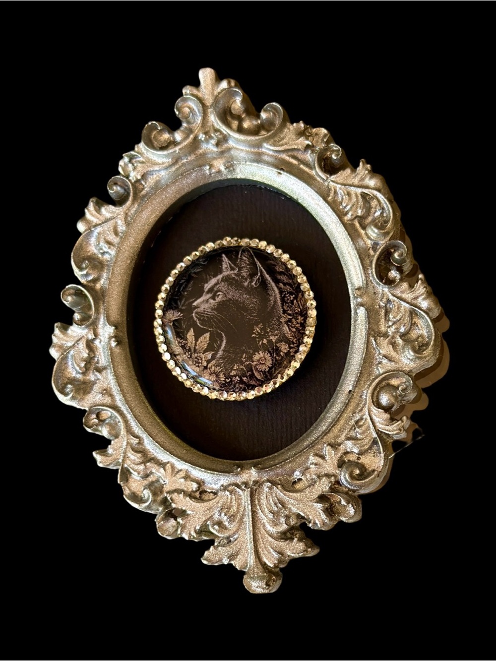 Tiny Gothic Black Cat Framed Art Crystal Halo Miniature Decor - Picture 6 of 6